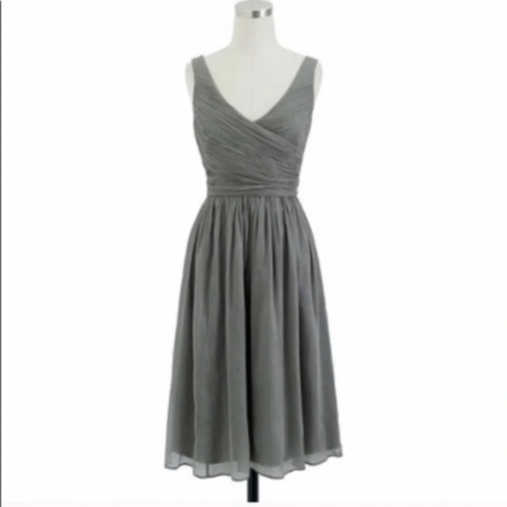 NWT J. Crew Heidi gray silk wrap bodice flare dress